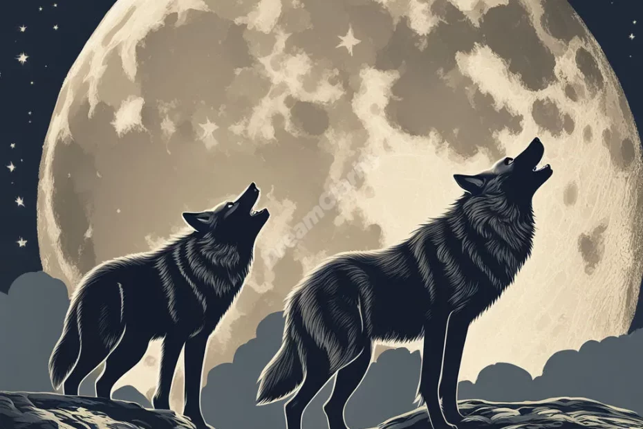 Wolves howling at a dream moon, representing instincts.