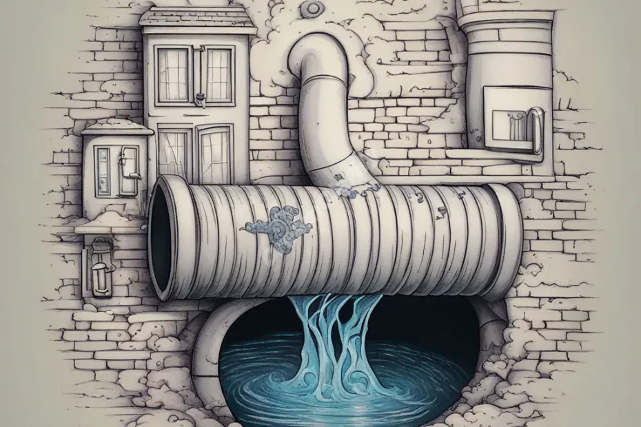 A sewer pipe with dream symbols flowing through it, representing hidden emotions in sewer dreams.