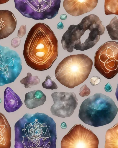 Agate stones glowing with mystical symbols.