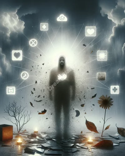 A figure being violated, surrounded by symbols of vulnerability.