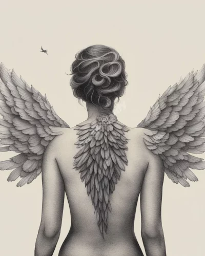 Wings sprouting from a dreamer's back, symbolizing freedom in wing dreams.