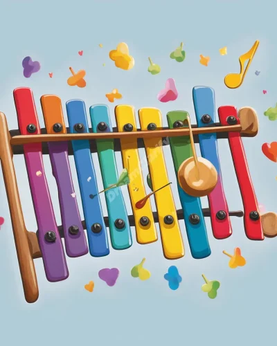 Xylophone keys that, when struck, release musical notes that transform into dream symbols and colors.