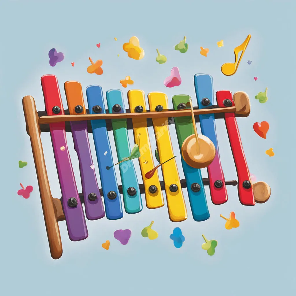 Xylophone keys that, when struck, release musical notes that transform into dream symbols and colors.