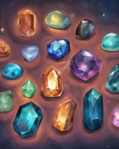 Gemstones glowing with inner light, each one revealing a different dream symbol, representing value and clarity in gemstone dreams.