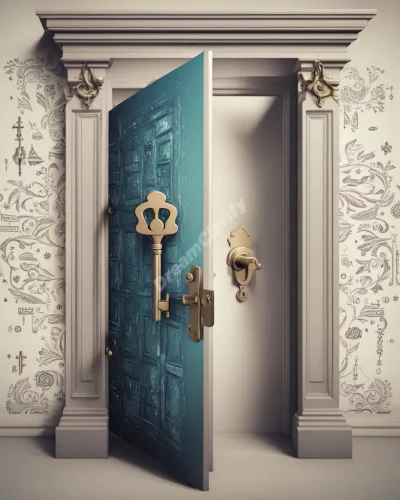 A password unlocking a door to dream symbols, representing secrets.