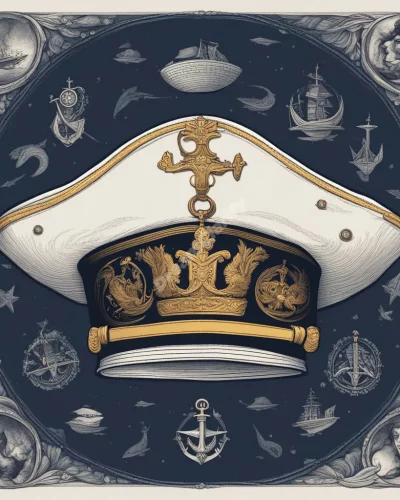 An admiral's hat revealing a seascape of dream symbols, representing leadership and naval themes.