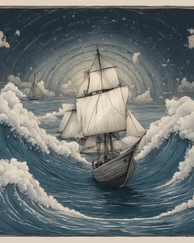 A boat sailing through a dream ocean, representing journey.