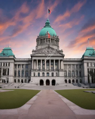 Legislature building with laws transforming into dream symbols.