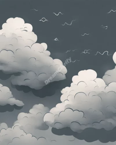 Gloomy clouds with hidden symbols of sadness.