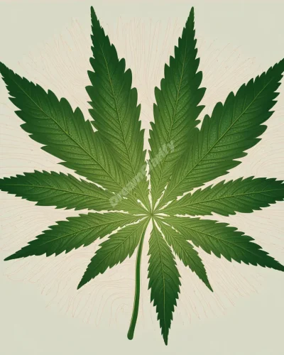 A marijuana plant with leaves forming dream symbols, representing altered states of consciousness and relaxation.