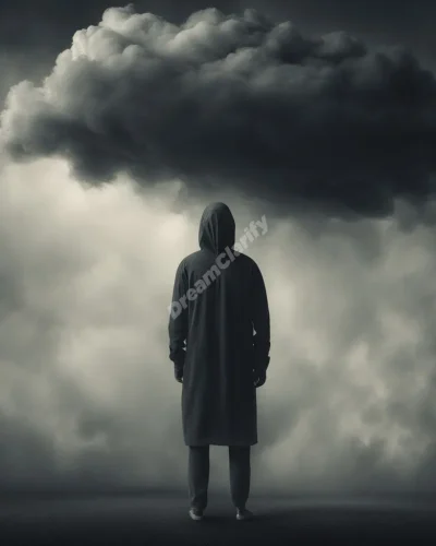 A figure emerging from a dark cloud, representing struggle in depression dreams.