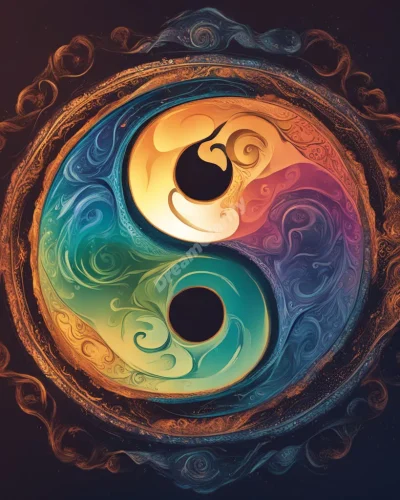 The yin-yang symbol spinning to create a vortex that balances and blends various opposing dream elements.