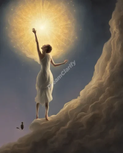 A figure reaching towards a glowing object just out of reach, symbolizing desire and unfulfilled wishes in dreams.