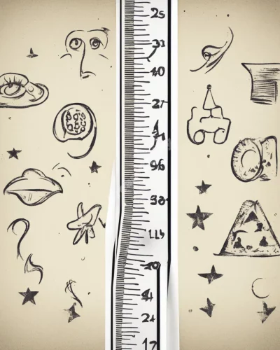 A measuring tape with dream symbols as measurements, representing evaluation and standards.