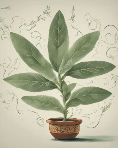 A sage plant with leaves transforming into smoke that forms wisdom symbols and dream messages.