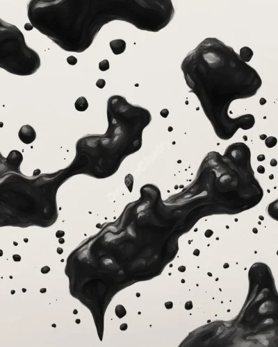 Black, sticky tar forming meaningful shapes in a dreamscape, symbolizing being stuck or contaminated.