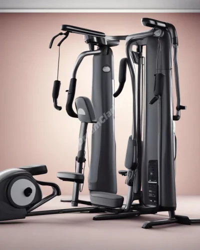 Exercise equipment transforming into dream symbols, representing self-improvement.