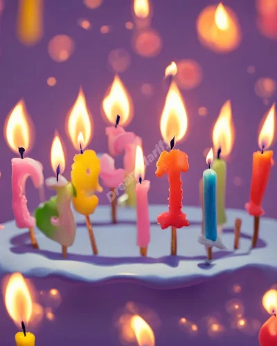 Candles on a cake forming dream symbols as they burn, representing birthday dreams.