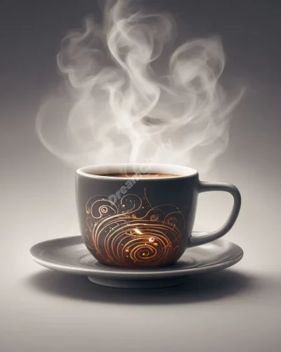 An espresso cup with steam forming dream symbols, representing energy and hidden insights.