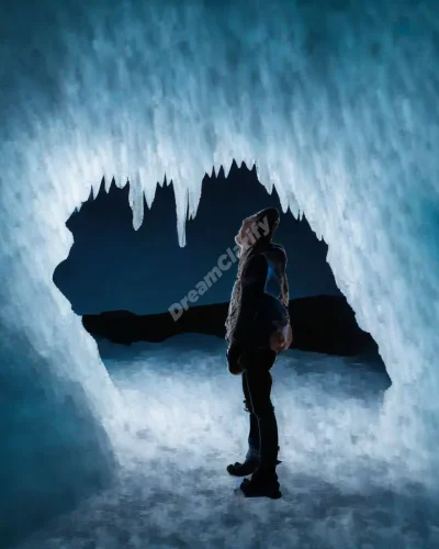 A person exploring a crystal-filled ice cave, representing hidden emotions and self-discovery.