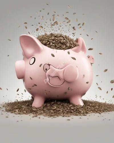A piggy bank shattering to reveal seeds of new opportunities, symbolizing financial challenges and new beginnings.