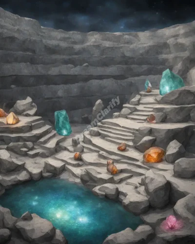 A mystical quarry where gemstones of wisdom are being excavated, symbolizing the search for deeper meaning in dreams.