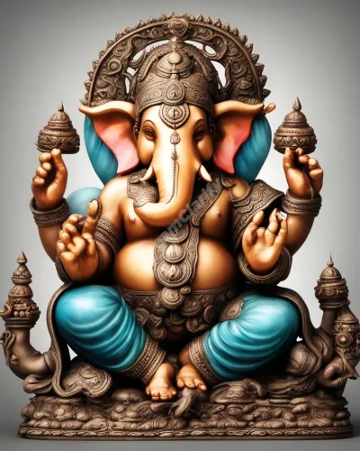 Ganesha statue with multiple arms holding various dream symbols, representing wisdom and obstacle removal.