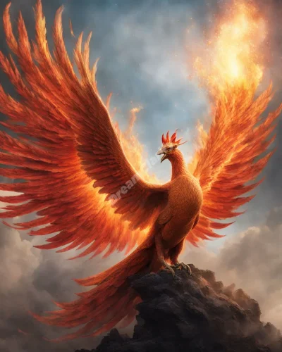 A phoenix rising from ashes, representing renewal in rebirth dreams.