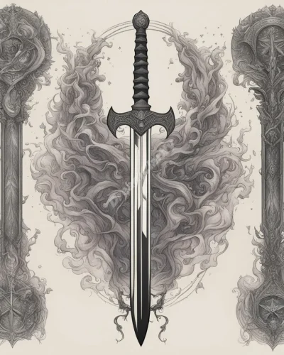 A sword transforming into various symbols of creation, representing the duality of destruction and renewal in killing dreams.