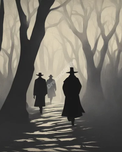 A shadowy figure following another, representing being followed in dreams.