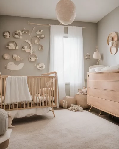 A nursery with cribs and dream symbols, representing care and growth.