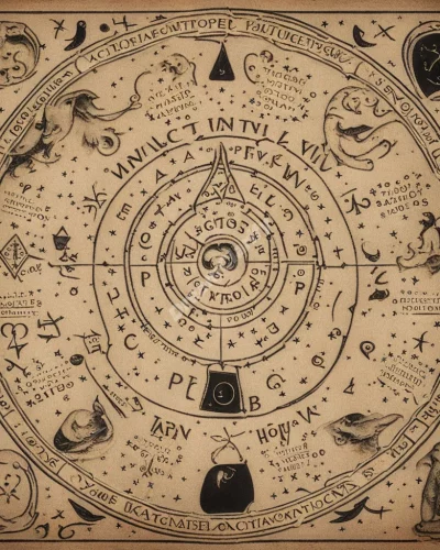 An Ouija board with mystical symbols, representing communication with the unknown.