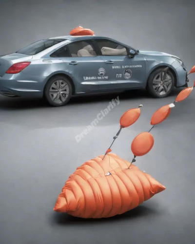 Airbags deploying with protective symbols, representing safety.