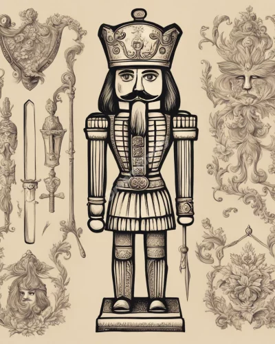 A nutcracker with hidden symbols, representing strength and protection.