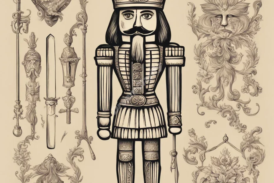 A nutcracker with hidden symbols, representing strength and protection.