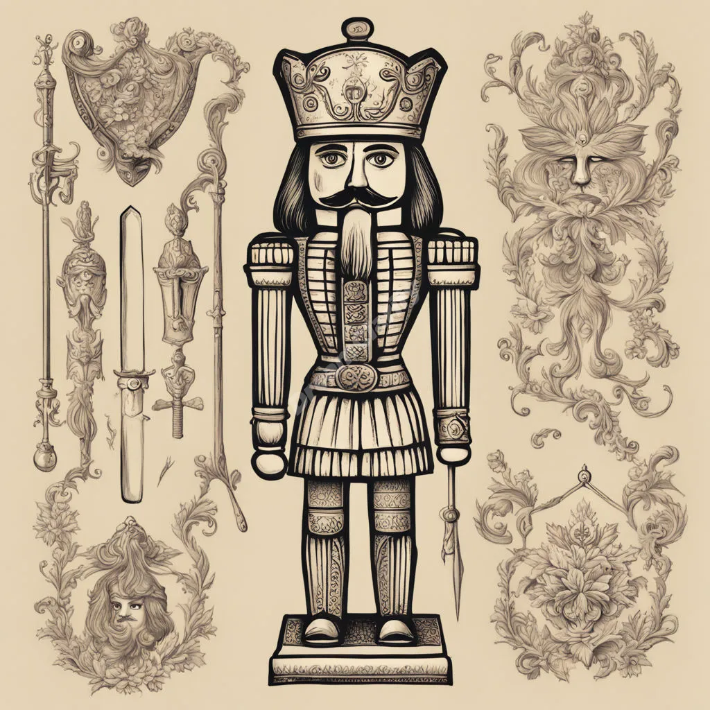 A nutcracker with hidden symbols, representing strength and protection.