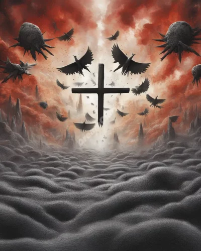 Outbreak symbols spreading through a dreamscape, representing fear.