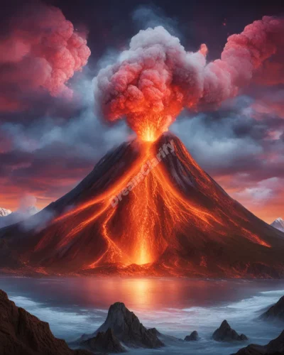 A volcano erupting with dream symbols, representing explosive emotions.