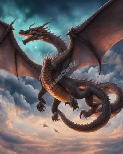 Dragons flying through a dream sky, representing power and mystery.