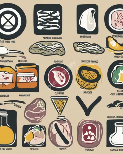 Food poisoning symbols, representing discomfort and caution.