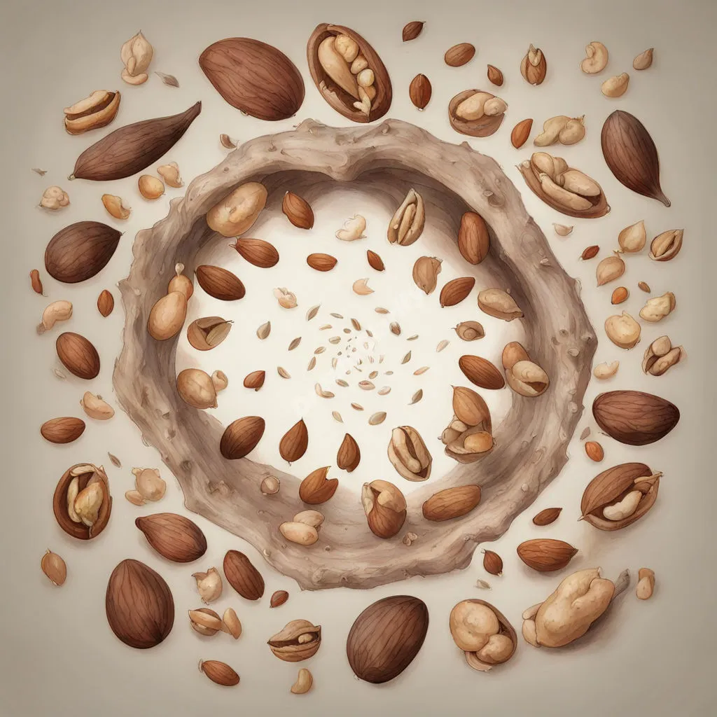 Nuts cracking open to reveal dream symbols, representing hidden potential.