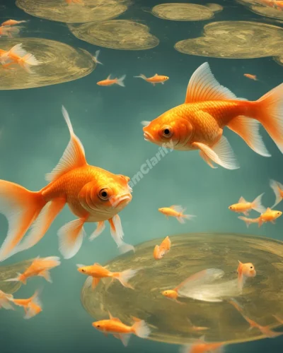 Goldfish swimming in a dream pond, representing prosperity.