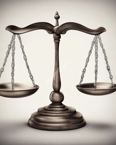 Justice scales balancing dream symbols, representing fairness.