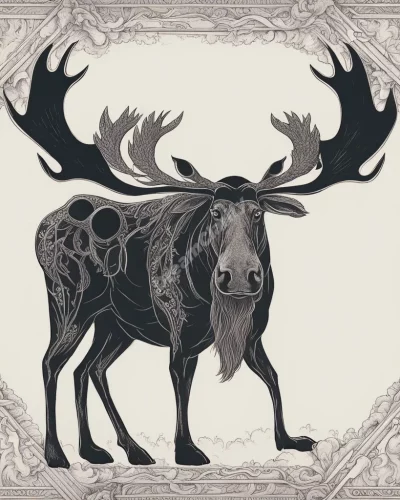 A moose with strength symbols, representing power.