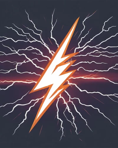 Lightning striking with power symbols, representing sudden change.