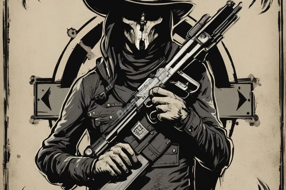 An outlaw with rebellion symbols, representing defiance.