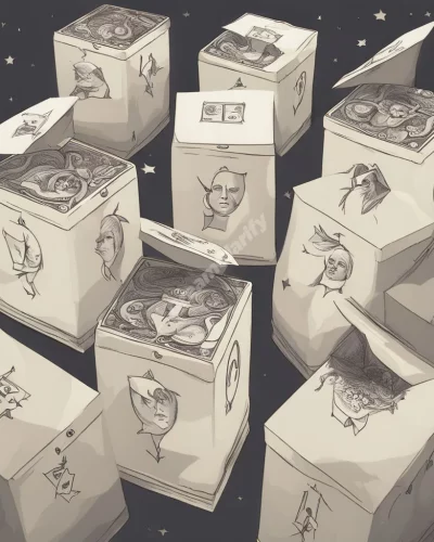 Ballot boxes with dream symbols emerging, representing choice and democracy.