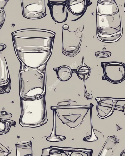 Glasses filled with dream symbols instead of liquid, representing consumption of experiences.