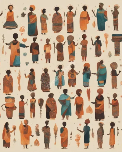 Figures from different cultures sharing dream symbols, representing diversity.