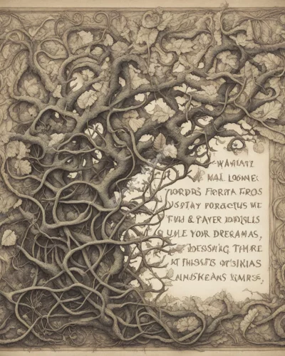 Words forming thorny vines, representing the power of insults in dreams.